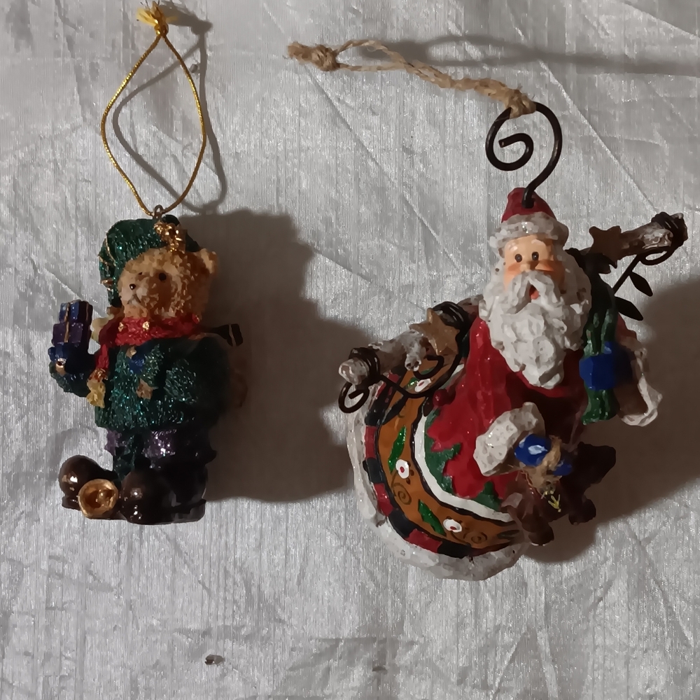 Festive Santa and Bear Holiday Ornaments
